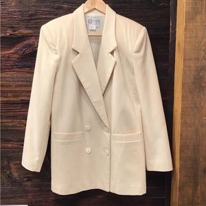 Vintage Wool Blazer Double Breasted Jacket Sharp Shouldered Ecru Blazer SZ 9/10